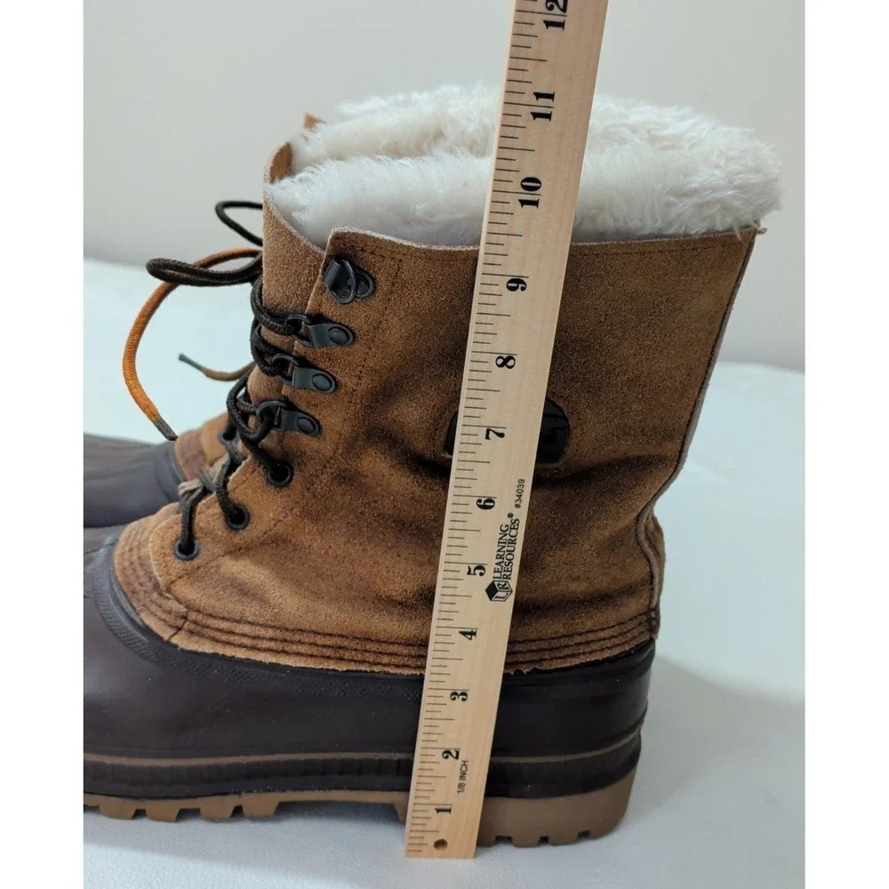 Sorel Kaufman Caribou Winter Boots Men 11 Brown Fur Lined Waterproof Steel Shank